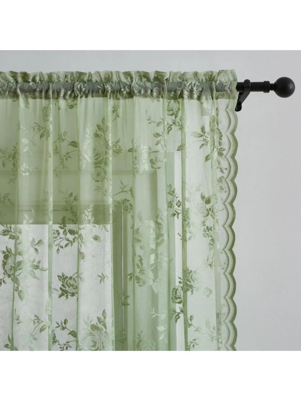 Sage Green Floral Lace Curtains 84
